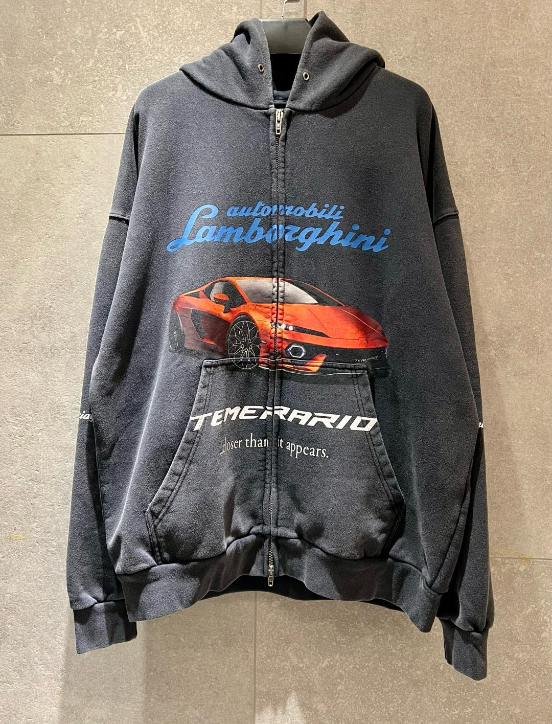 발렌시아가 오토모빌리 람보르기니 스몰 핏 집업 후디 페이드